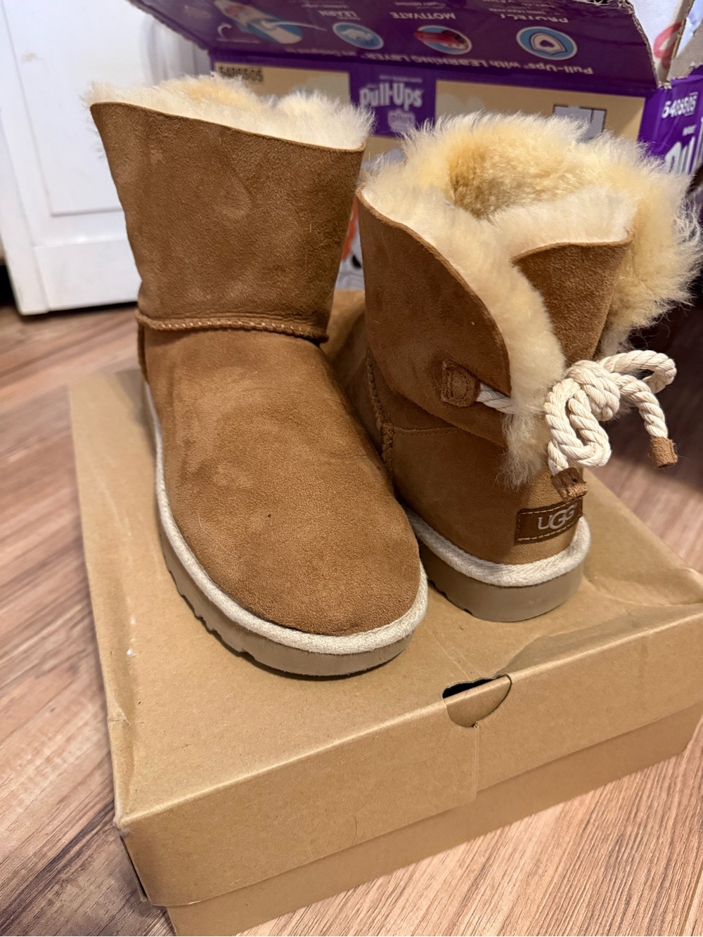 UGG Chestnut Short Shearling Boot with Rope Back Detail